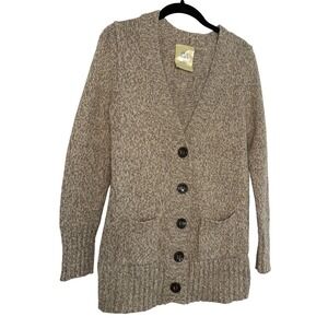 Old Navy Womens Cozy Knit Button Front Cardigan Sweater Wool Blend Beige Pockets